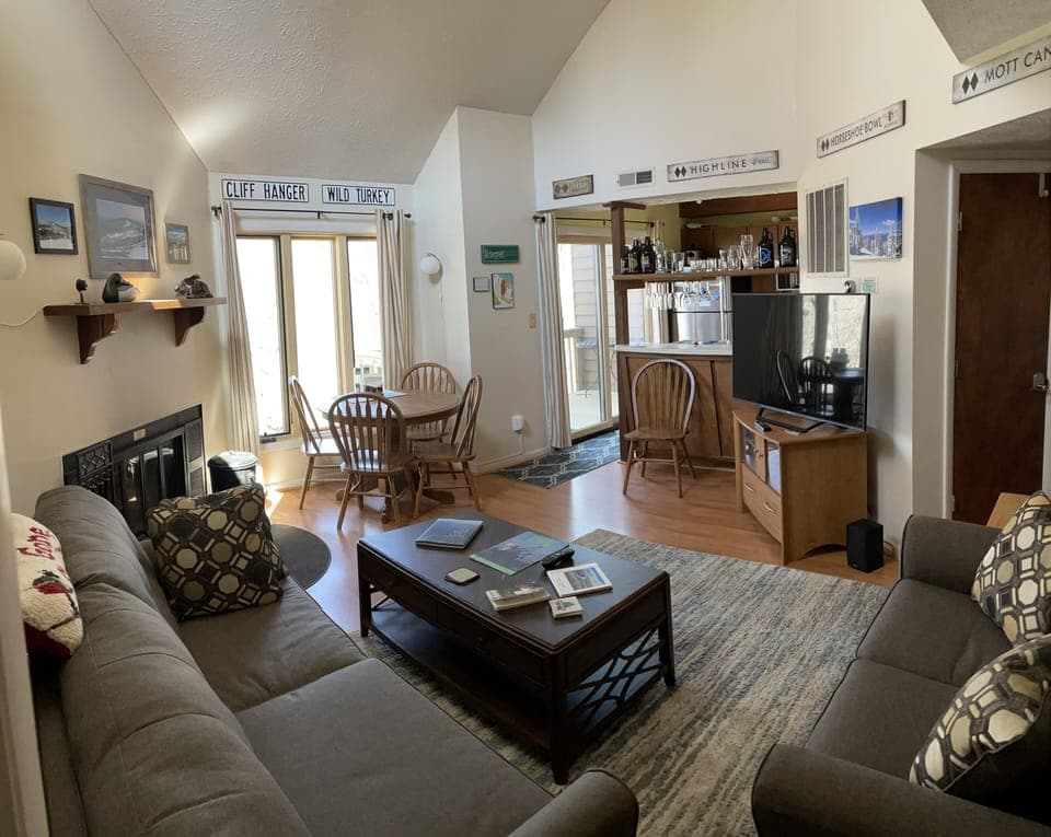 Smart TV, fireplace, video games, DVD player
