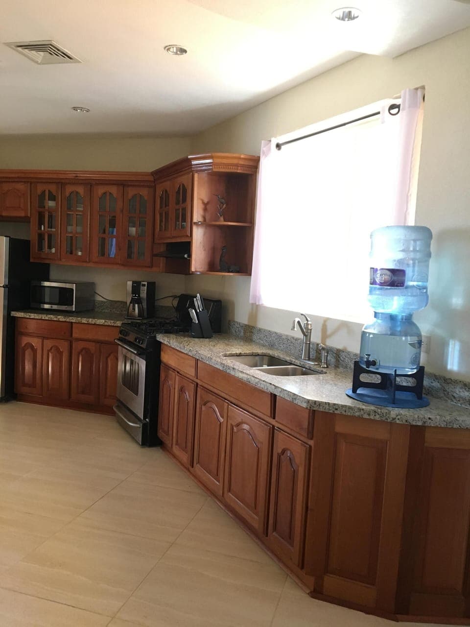 Kitchen with complimentary water.