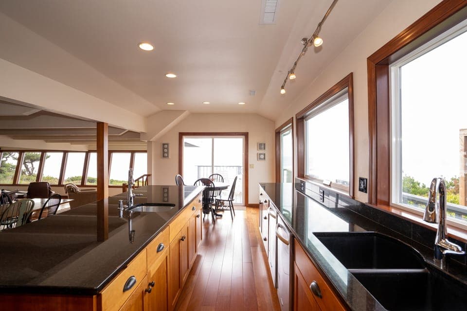 Kitchen and Ocean View.  Perfect for cooking and time with family and friends