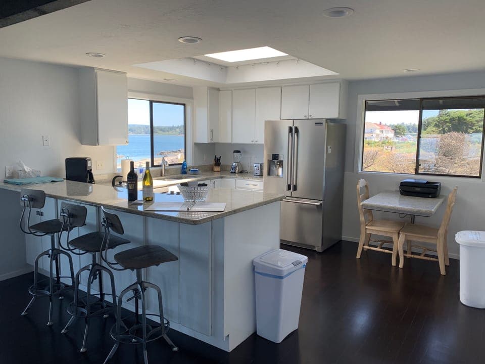 Kitchen with new French doors refrigerator 