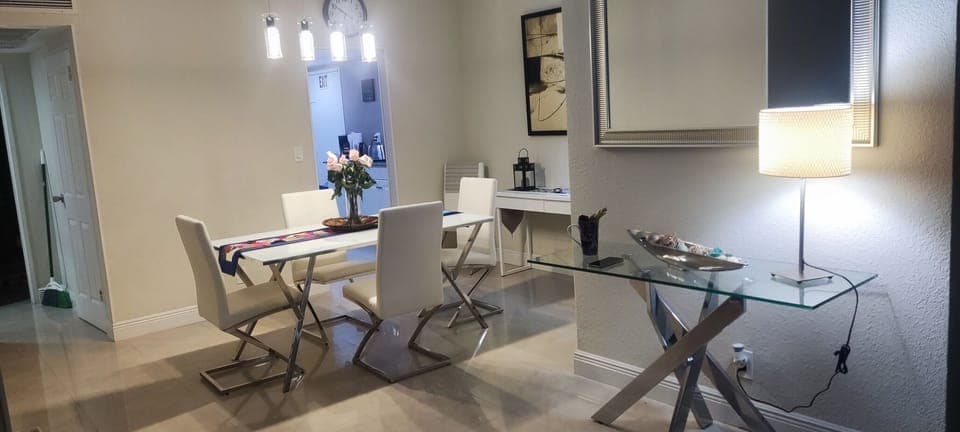 dining room with kitchen in the back