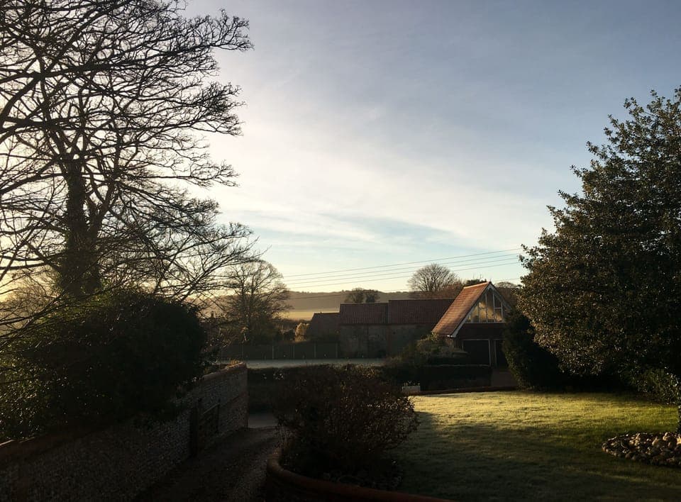 view from the cottage out to Kelling Heath