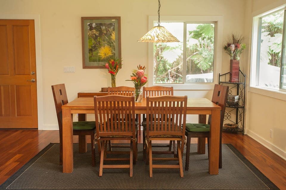 Dining Area. There are extra chairs and the table on the deck for larger groups.