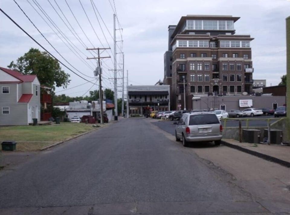 Standing out front looking at Dickson Street & the Underwood Building