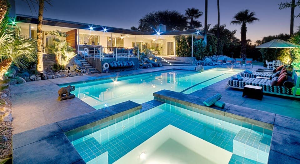 Spa & lap pool at dusk