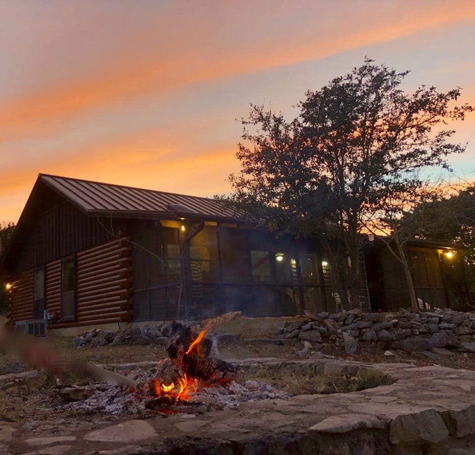 View of the cabin from the fire pit.