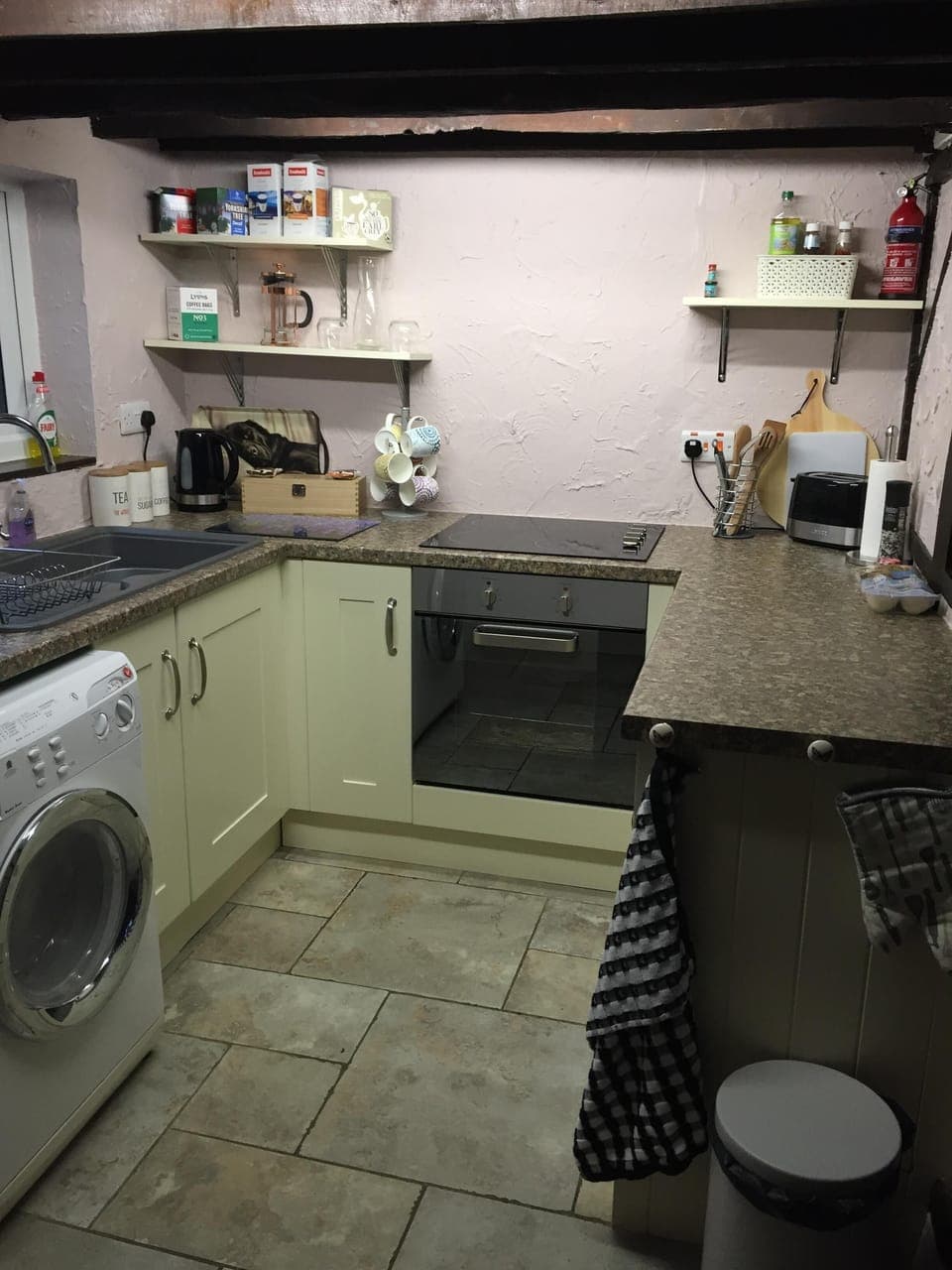 Kitchen, with oven, hob, microwave, fridge & freezer and a washer dryer