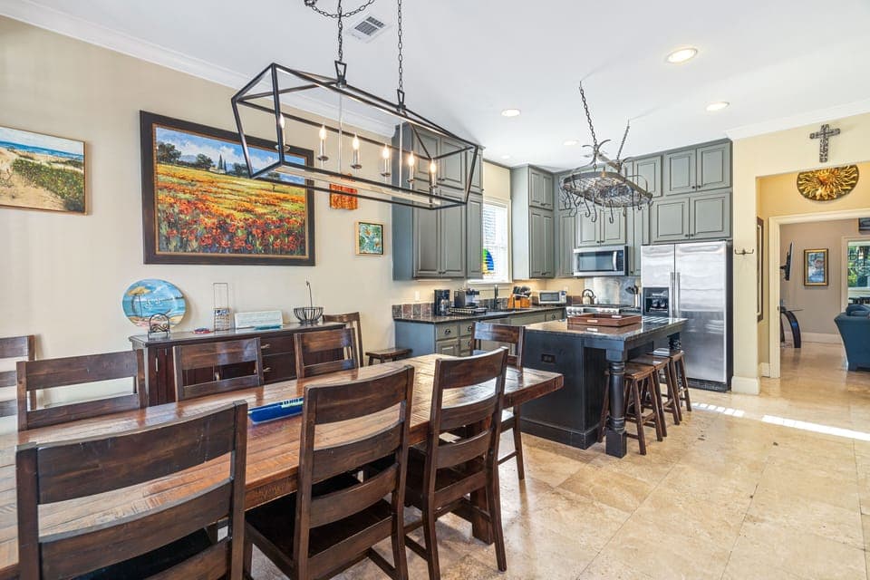 Dining Table for 8 and additional seating for 3 at the breakfast bar.