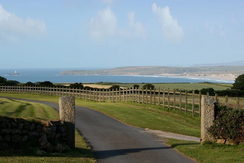Beersheba Farm entrance, views over St Ives Bay.