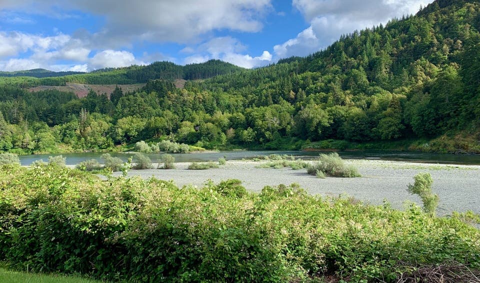 Enjoy 180 degree views of the river from the lawn