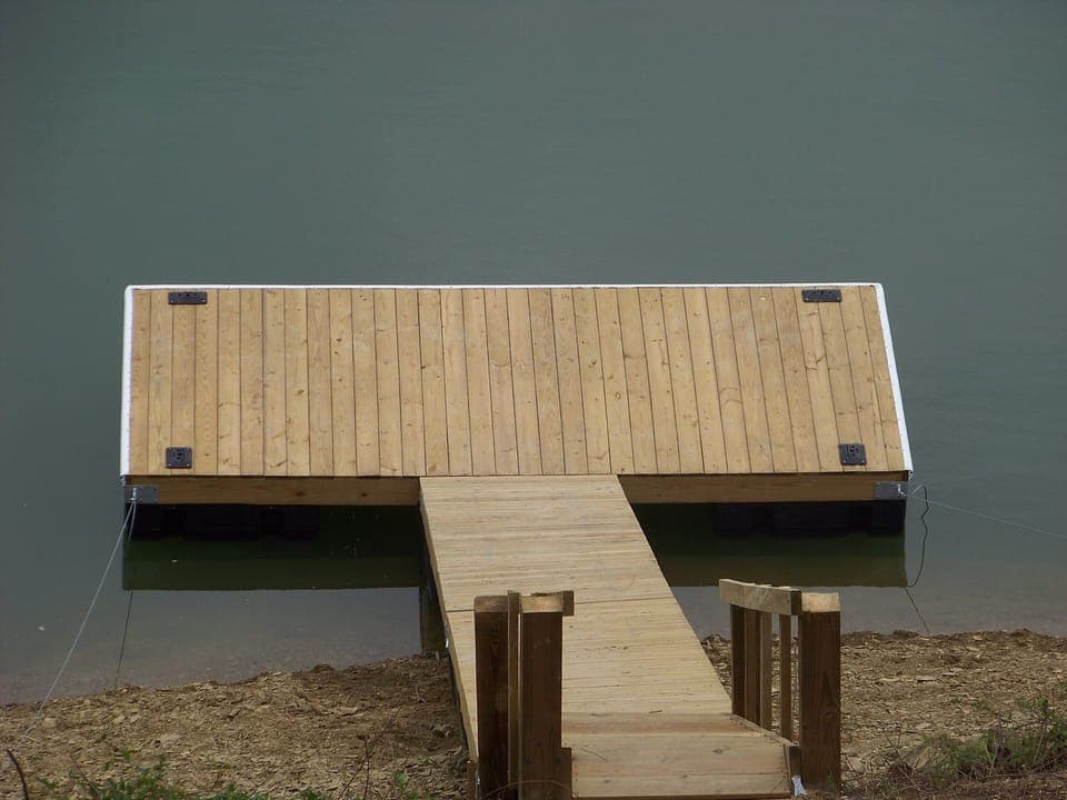 Our Newly Installed Boat Dock!!!  Lake is down a lot in this photo.