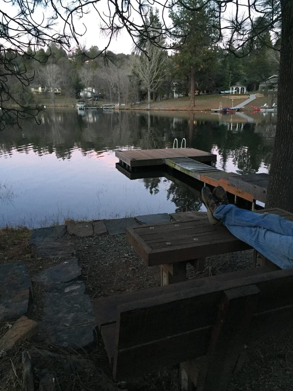Bench right by the water.