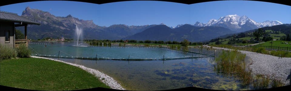 Bathing Lake at Combloux near St Gervais viewing Mont Blanc