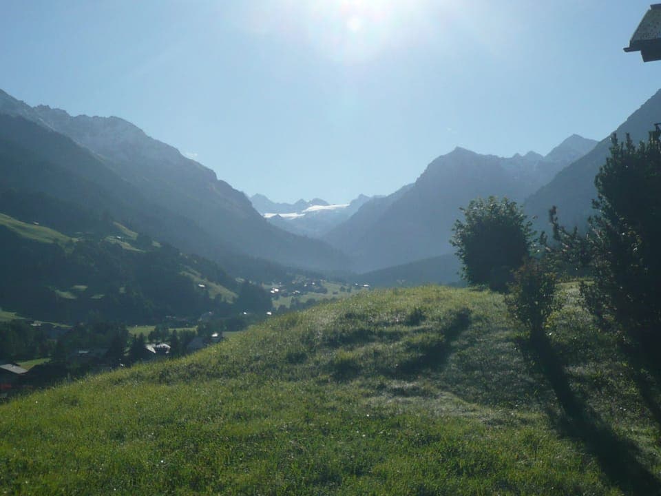 View from the apartment on to the Silvretta glacier in summer.