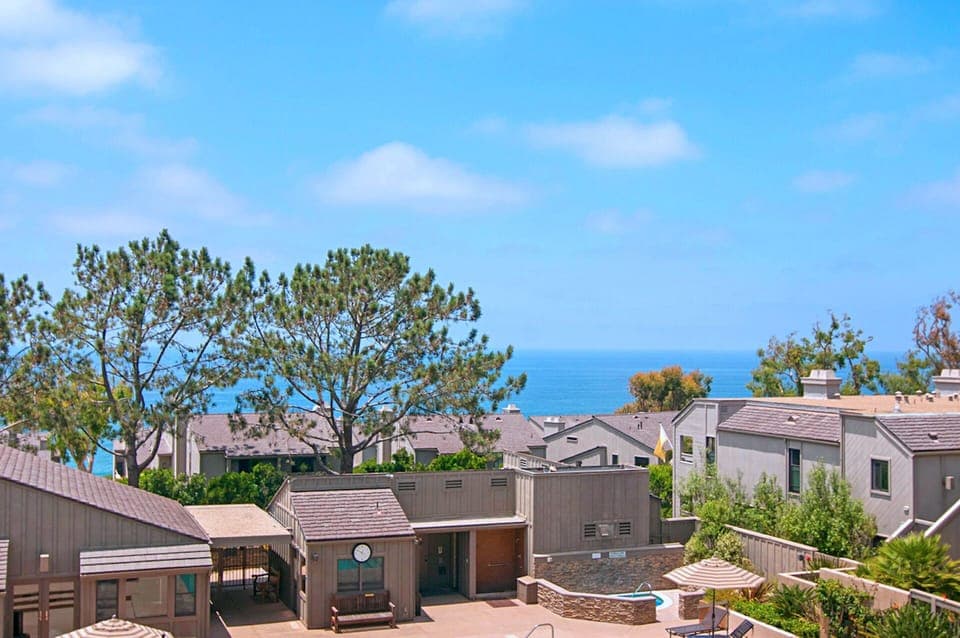 Unobstructed ocean view from the balcony laced with ancient native Torrey pines