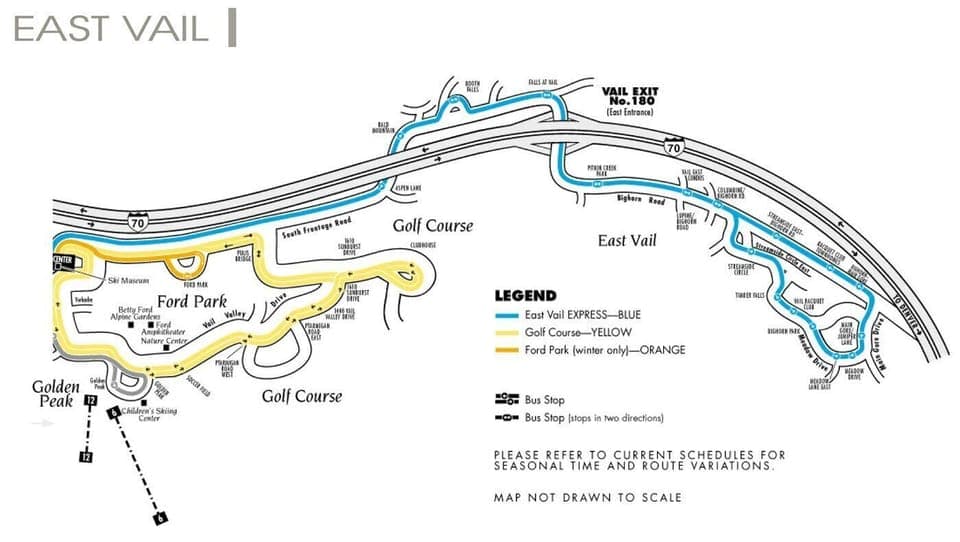 1st stop on free town of vail bus leaves every 15 minutes