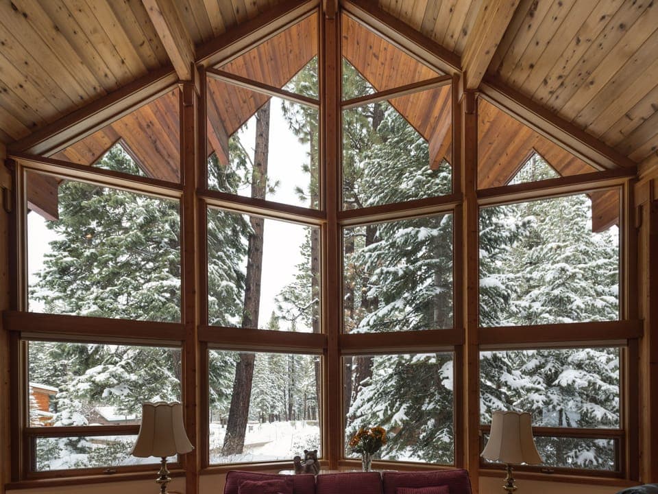 View from the living room, with its cathedral ceilings