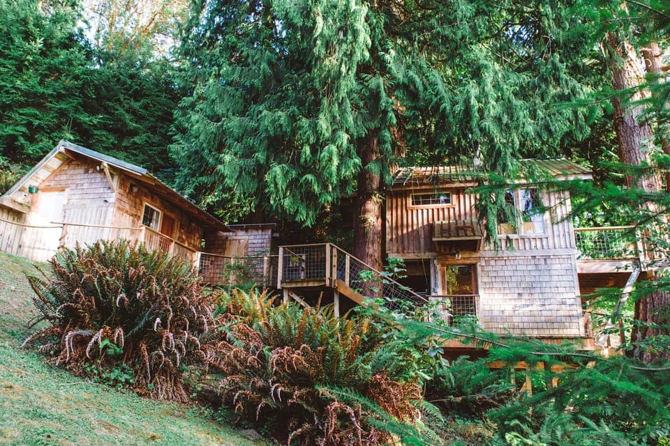 View of bathhouse (left), sleeping quarters (top), and living quarters (bottom).