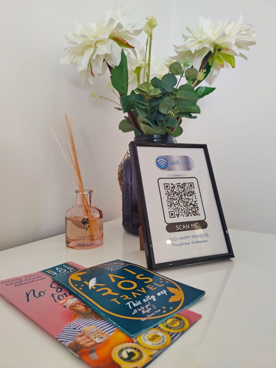 Wi-Fi details, town map and excursion brochure. 