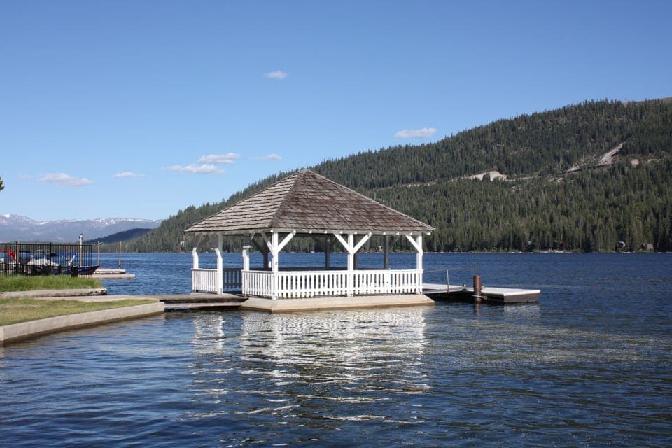 Dock with gazebo at the private beach