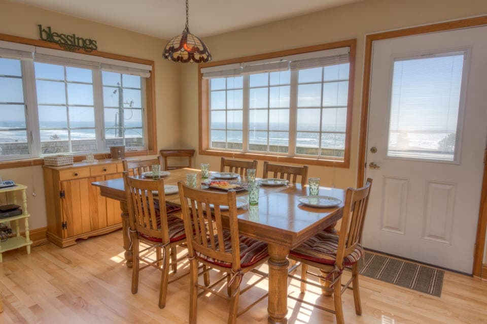 Table extends to seat 10 with 10 chairs, plus card table/chairs for more seating