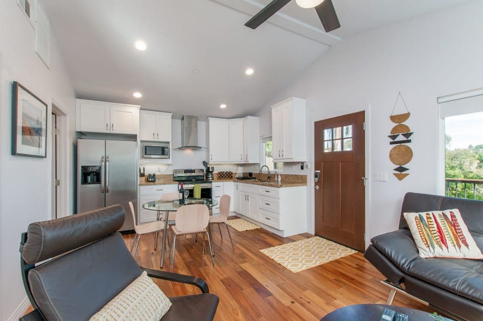 Living , dining, and kitchen areas are all open to each other