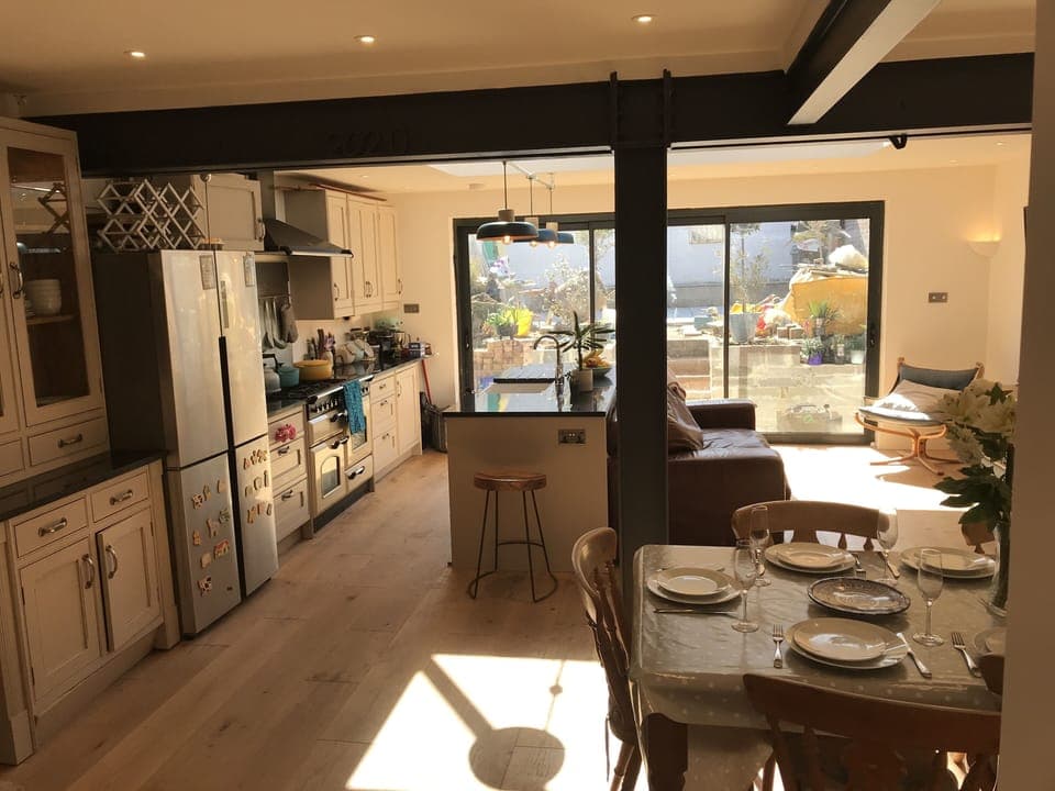 Newly built extension with 4 metre sliding doors onto south facing garden