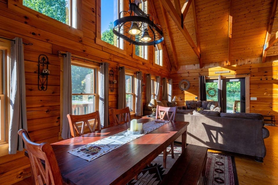 The large dining table is perfect for meals and games!