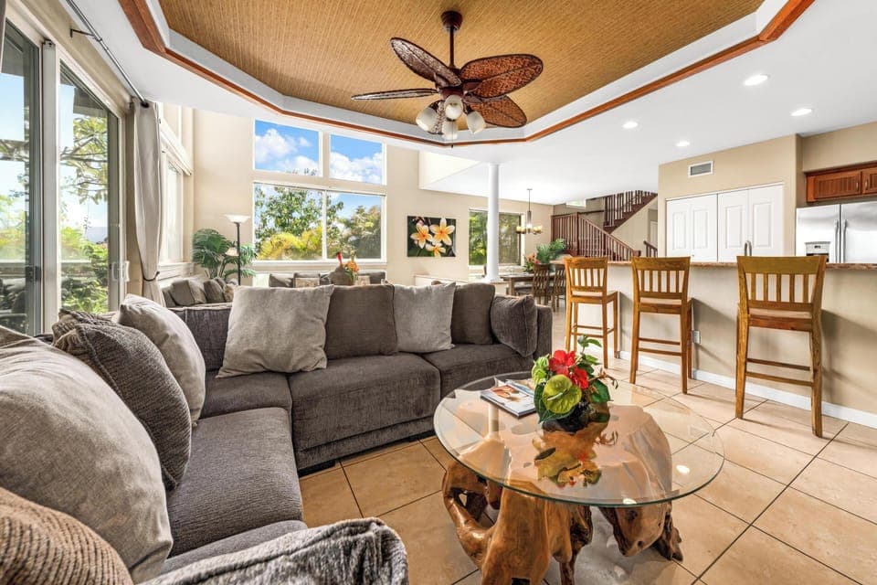 Two separate sofa seating areas