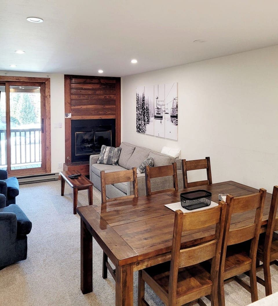 Living/Dining.  Gas Fireplace. Balcony.