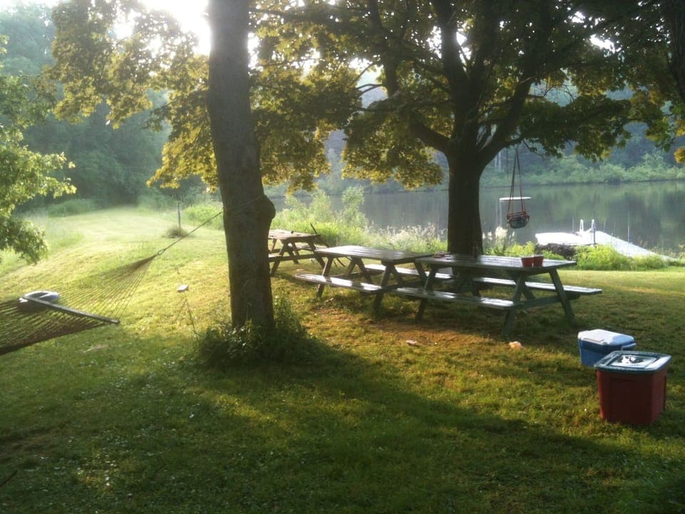 Our 5 acre pond, just steps from the door. Very good Bass & Bluegill fishing.