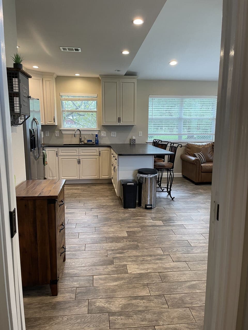 View from bedroom that is separated by a pocket door