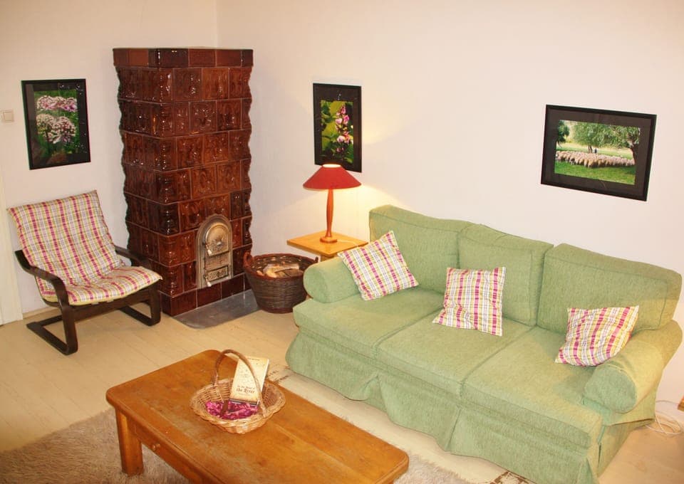 Reception is 5m x 5m. Large and small sofas.  Wood-burning fire-wood provided