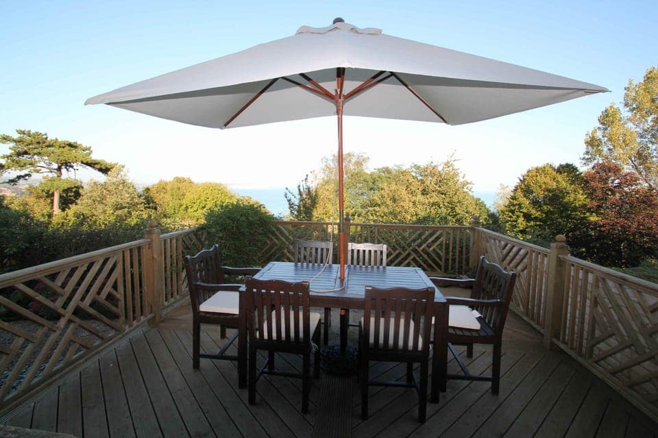 Large, secluded sunshine decking with wonderful sea views.