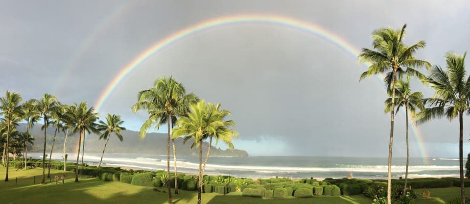 Morning Hanalei rainbows, as seen from front yard.