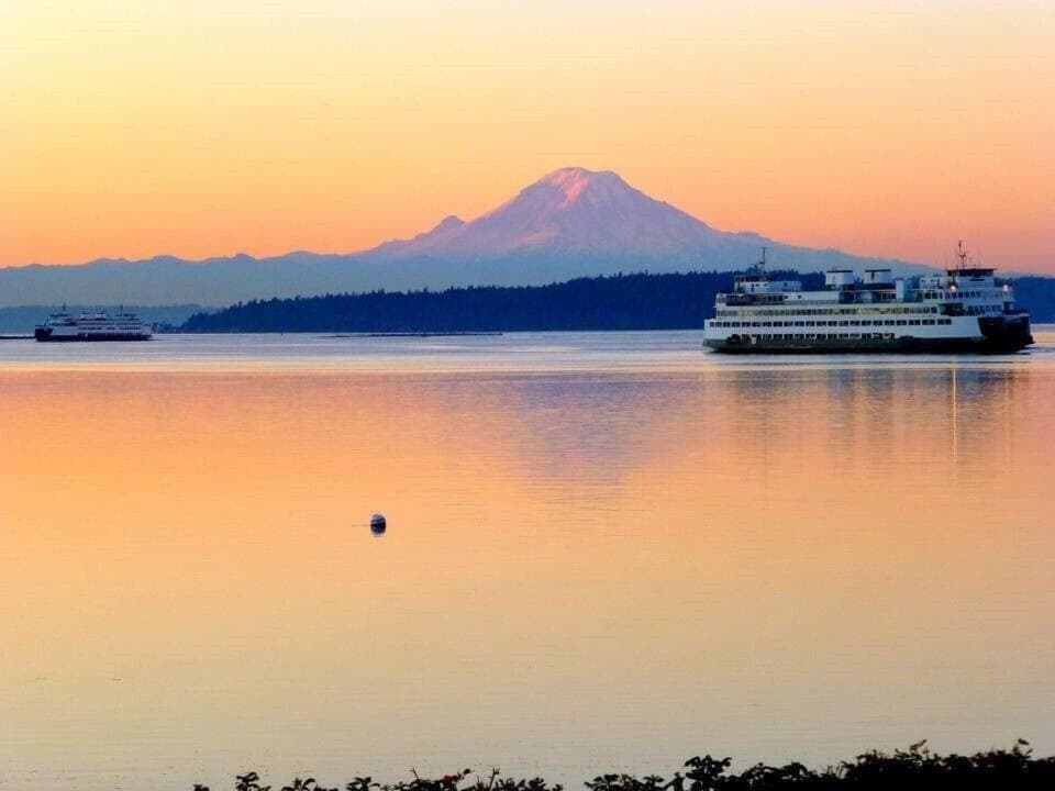 Sunrise, Mt. Rainier and Ferry from Pearl's Beach House