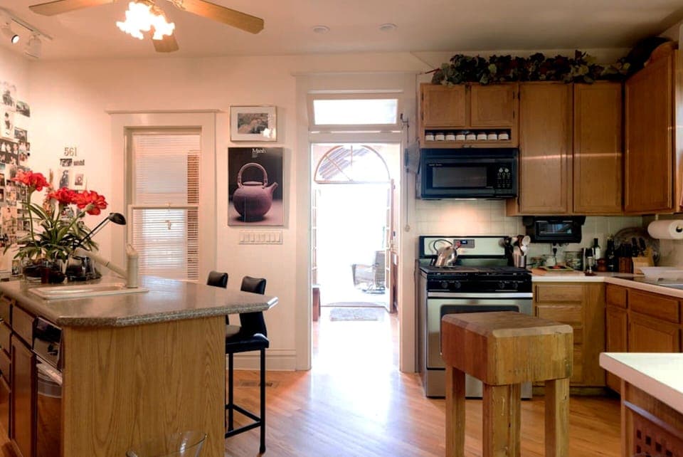 View from kitchen, past gallery to back deck