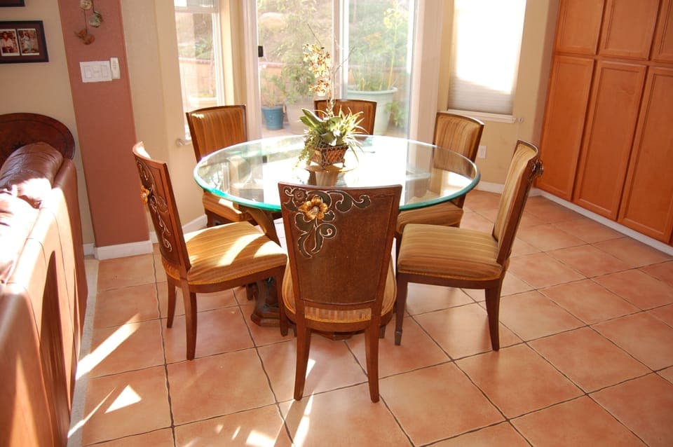 Lot of natural light in the dining area looking out to the Zen garden.