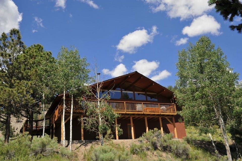 One can view from the cabin's wrap around deck magnificent mountains & river.