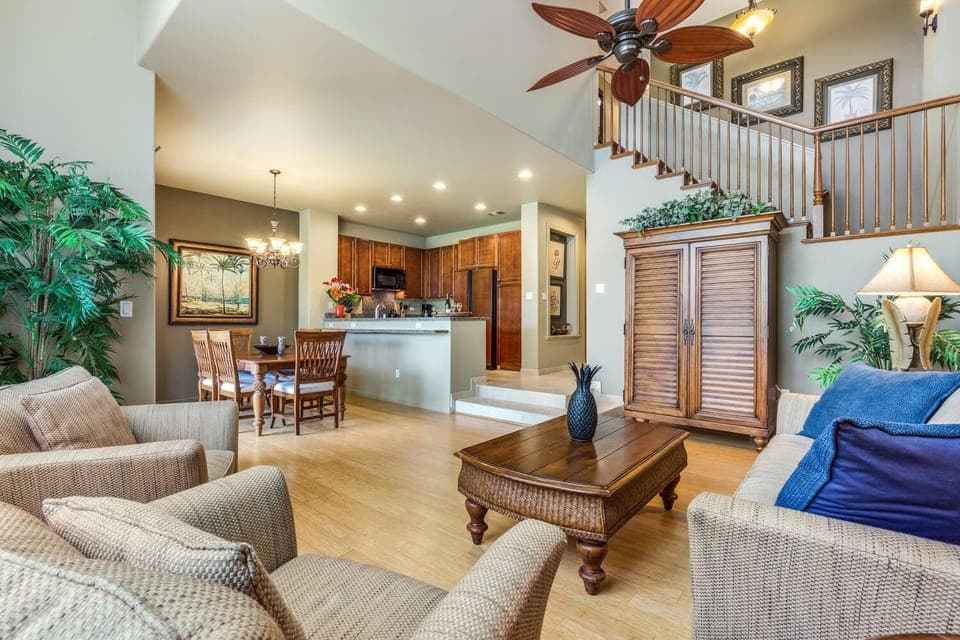 Living Area with view into Kitchen