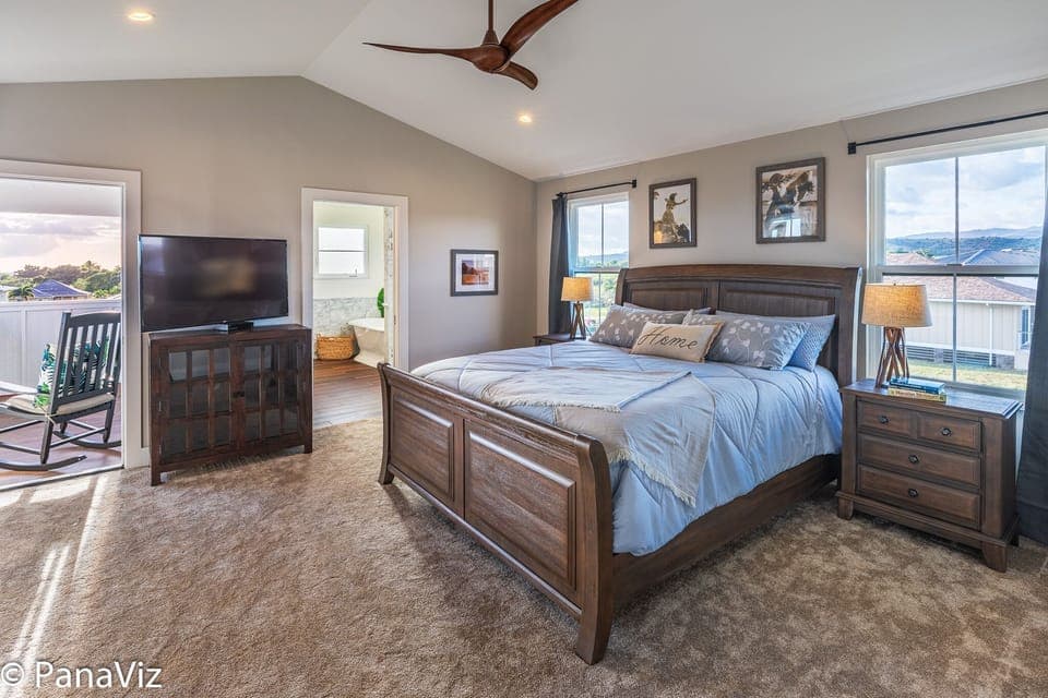 Upstairs master suite features ensuite bathroom and private outdoor sitting area