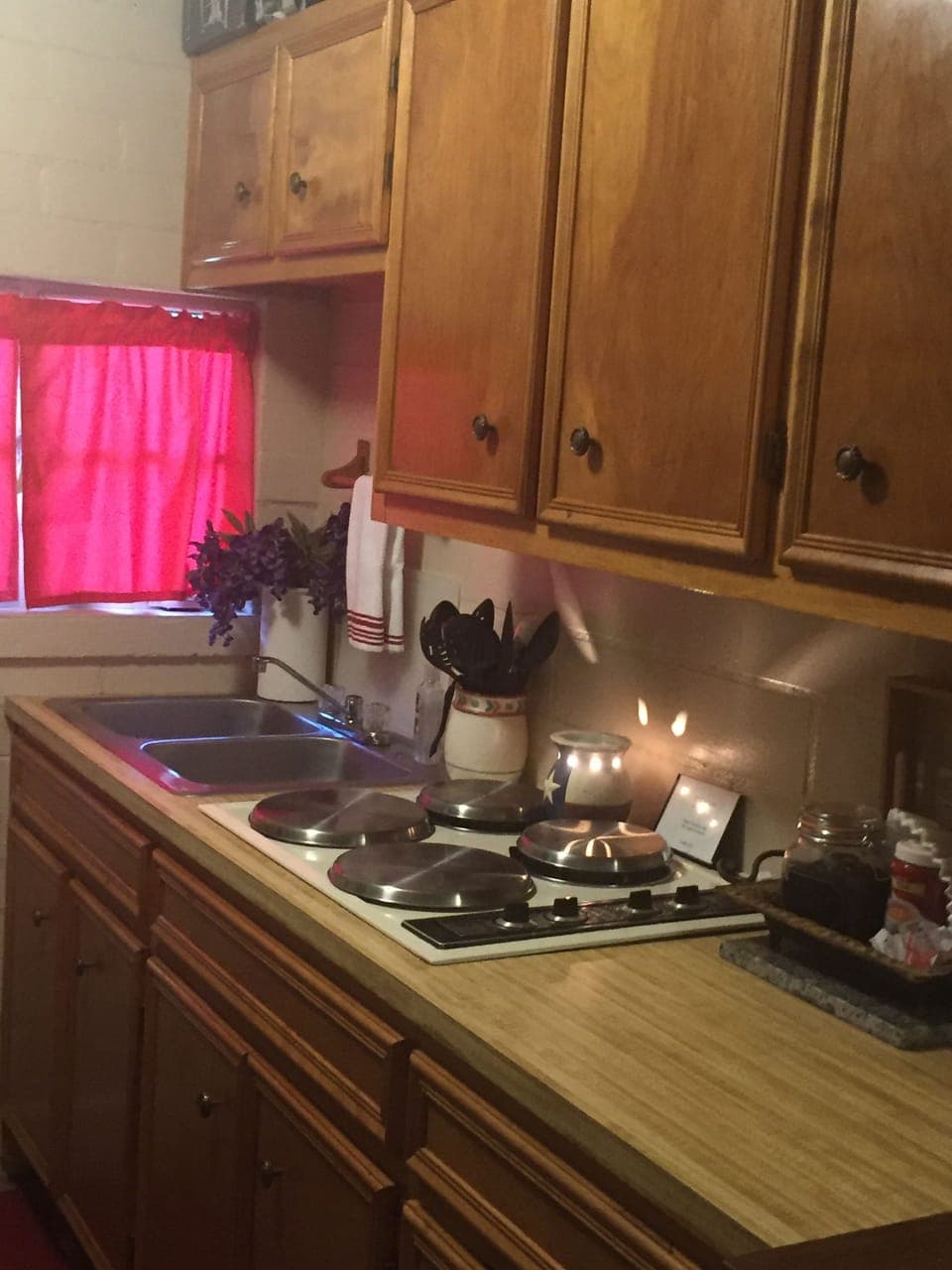 Fully contained stove top, microwave  toaster oven small fridge and coffee maker