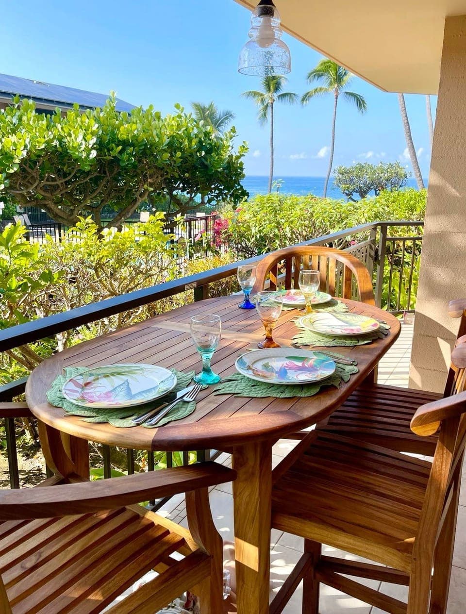 View from the lanai with our new Teak Dining Set

