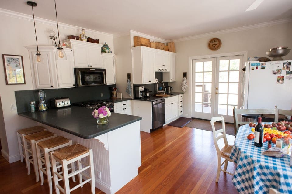 4 stools at the counter are great for feeding kids or friends preparing a meal