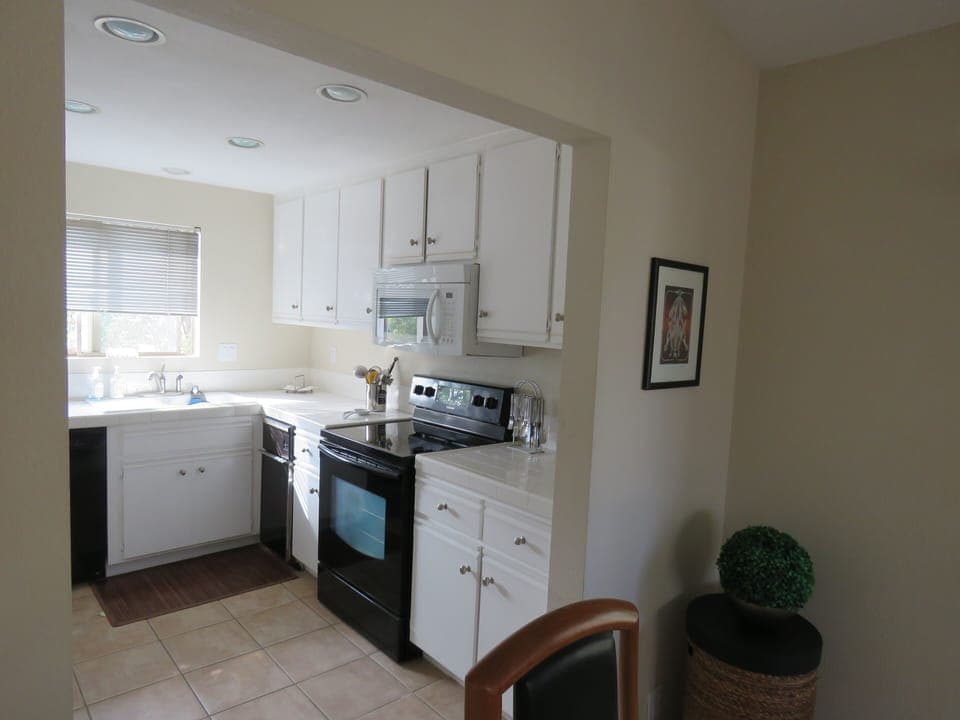 Fully stocked kitchen.