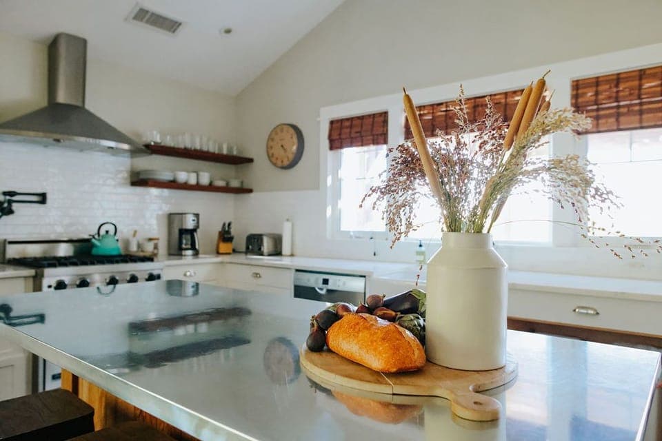 Stocked gourmet kitchen