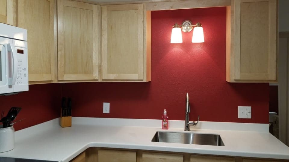 Solid surface counter, large sink.