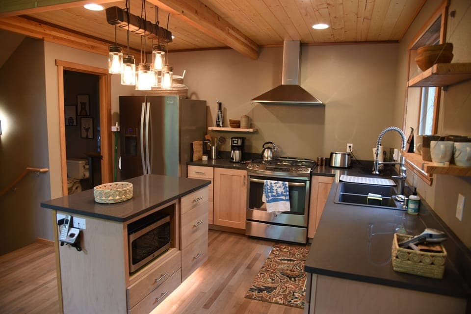 Kitchen is equipped with dishes, cookware and basics, spices- all you need.