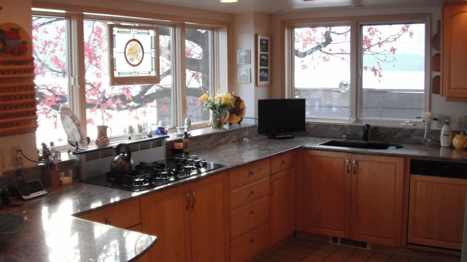 Morning lake views from the kitchen.