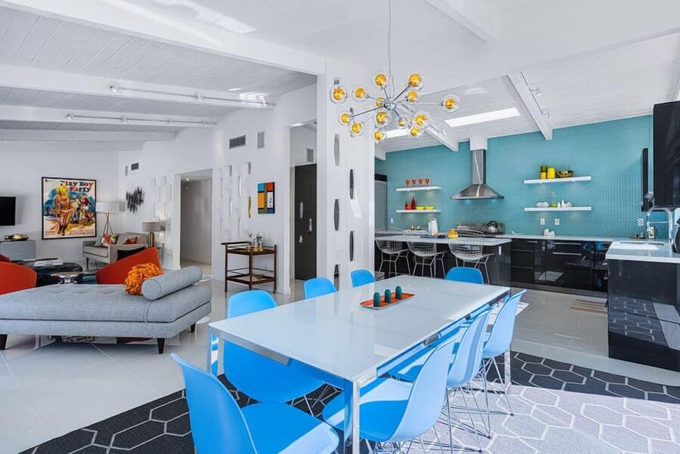 Spacious open floor plan with unique architectural walls